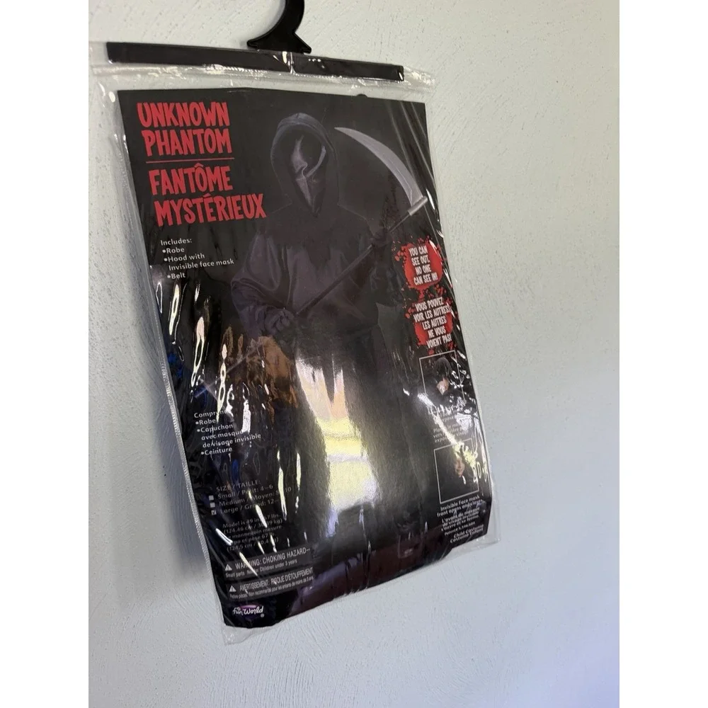 Fun World Unknown Phantom Halloween Costume Kids Large 12-14 Black Robe Mask